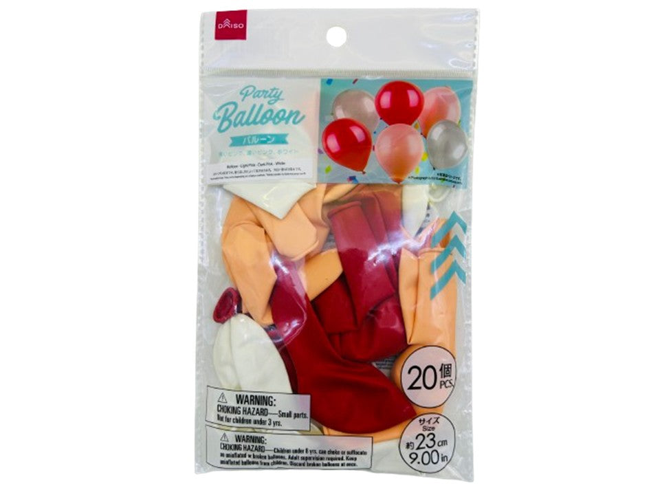 Balloons (Approx. 9 Inches, 20 Pieces, Light Pink, Dark Pink, White)