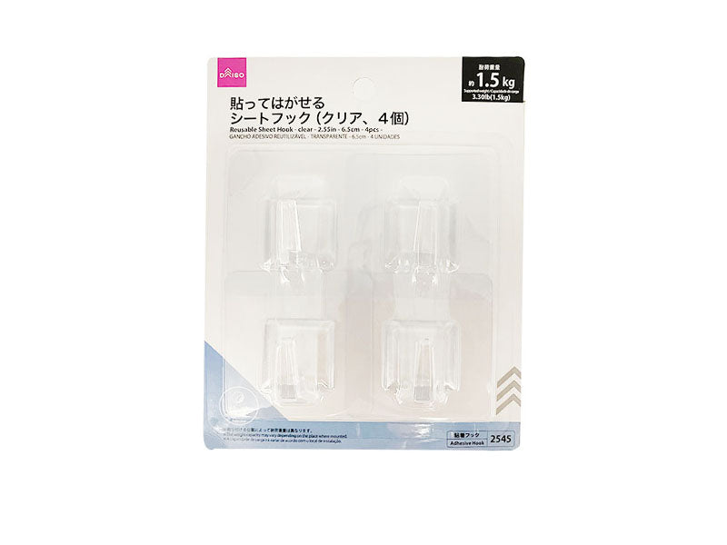 Removable Sheet Hook (Clear, 4 Pieces)
