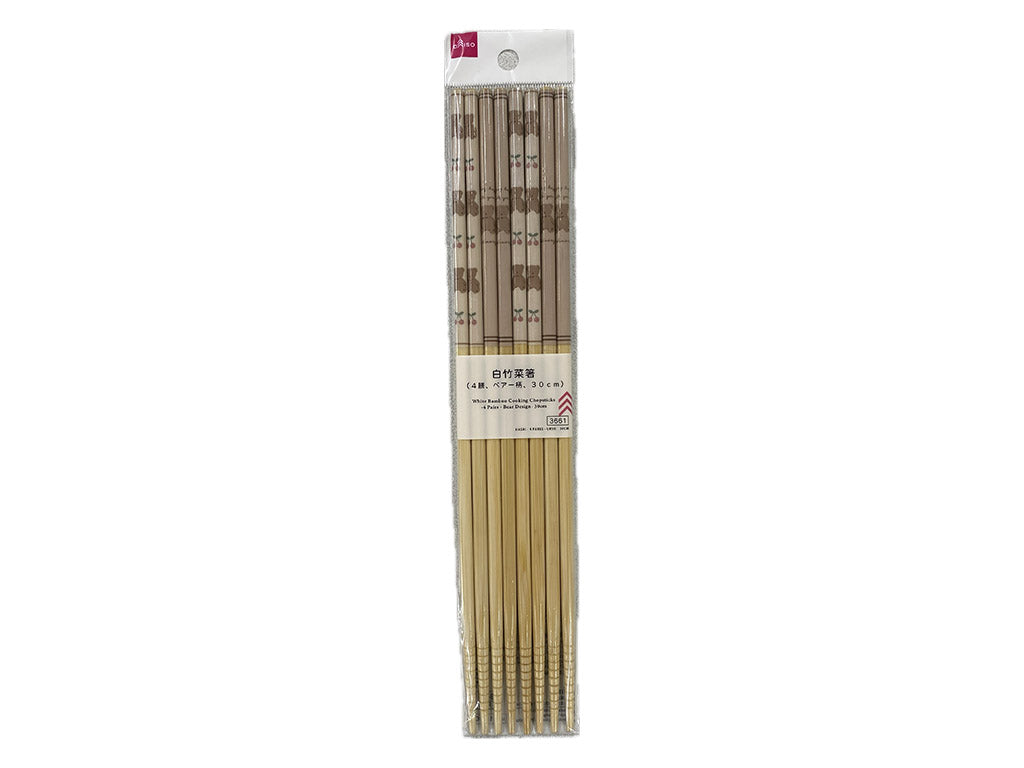 White Bamboo Chopsticks (4 Pairs, Bear Pattern)
