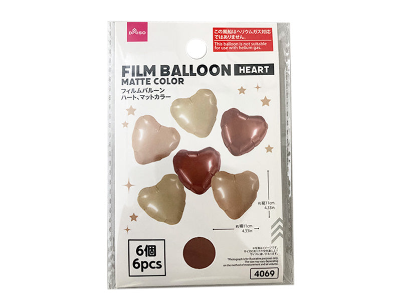Film Balloon (Heart, Matte Color, 6 Pieces)