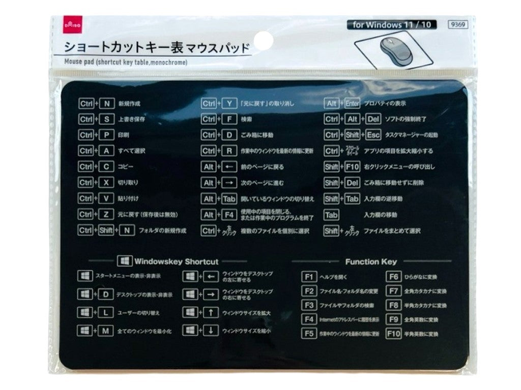 Mouse Pad (Shortcut Key Chart, Monochrome)