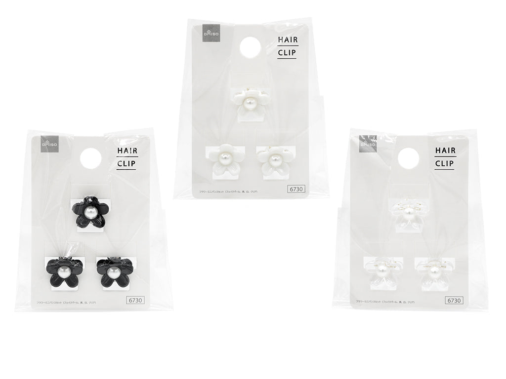 Flower Mini Bun Set (Fake Pearl, Black, White, Clear)