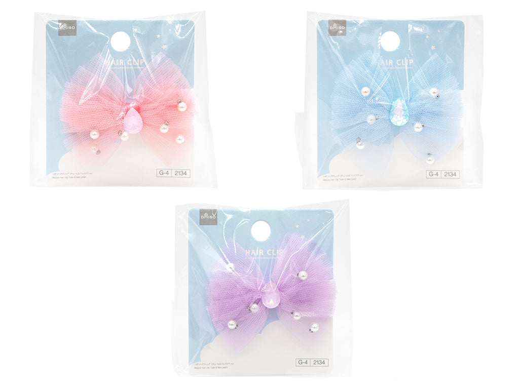 Ribbon Hair Clip (Tulle & Fake Pearl)