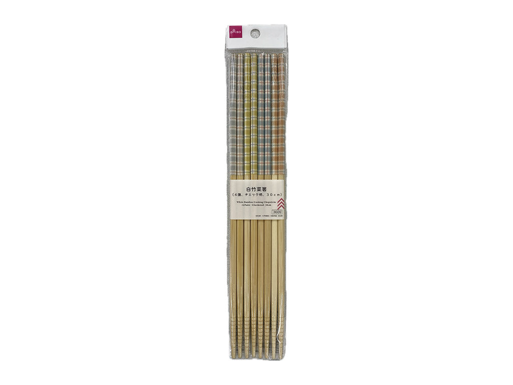 White Bamboo Chopsticks (4 Pairs, Checkered Pattern)