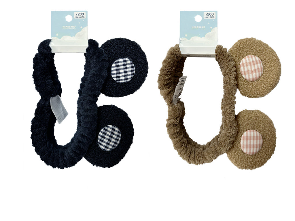 Animal Ear Fluffy Hair Band (Mouse x Gingham Check)