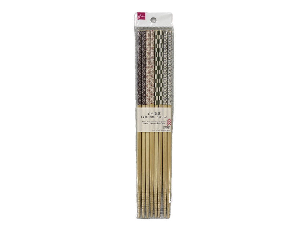 White Bamboo Chopsticks (4 Pairs, Japanese Pattern)