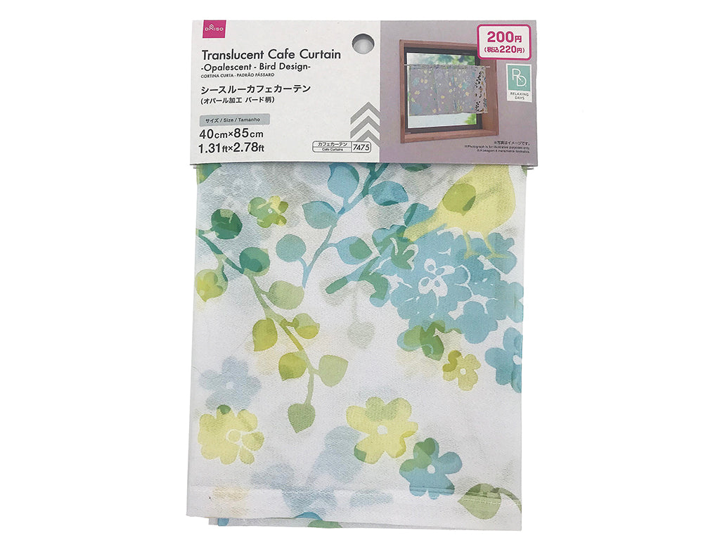 Sheer Cafe Curtain (Opal Finish, Bird Pattern)
