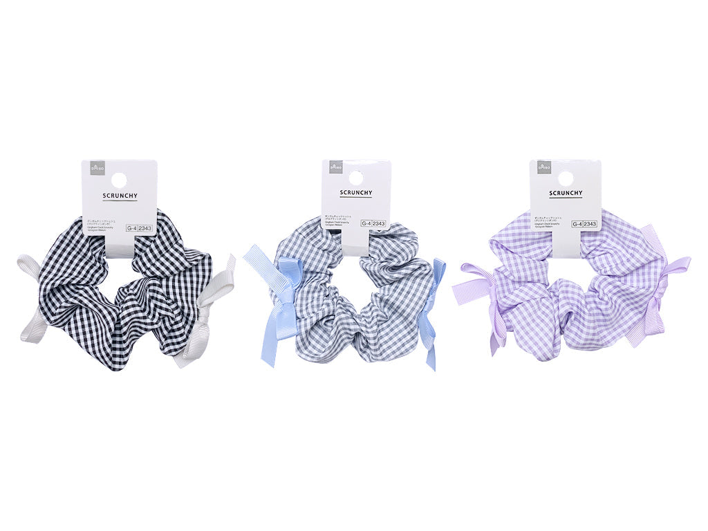 Gingham Check Chouchou (With Grosgrain Ribbon)