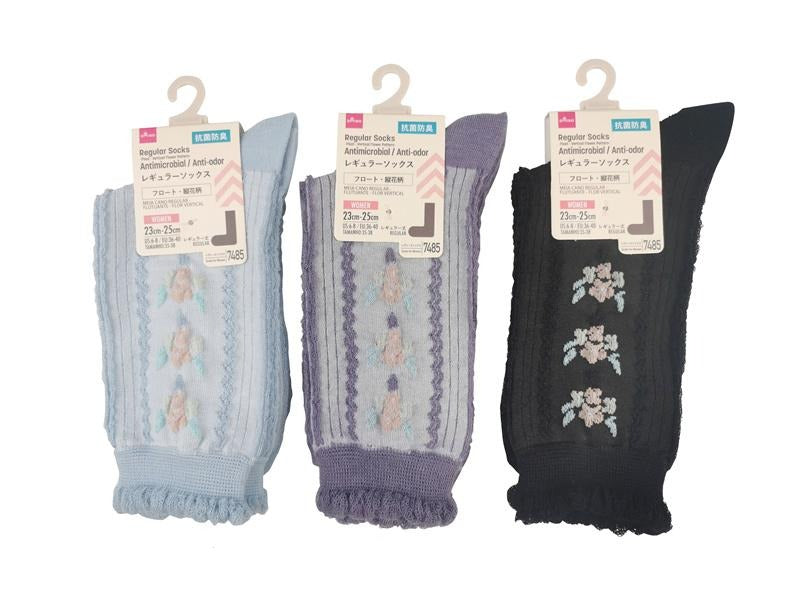 Regular Socks (Antibacterial Deodorant, Float, Vertical Flower Pattern)