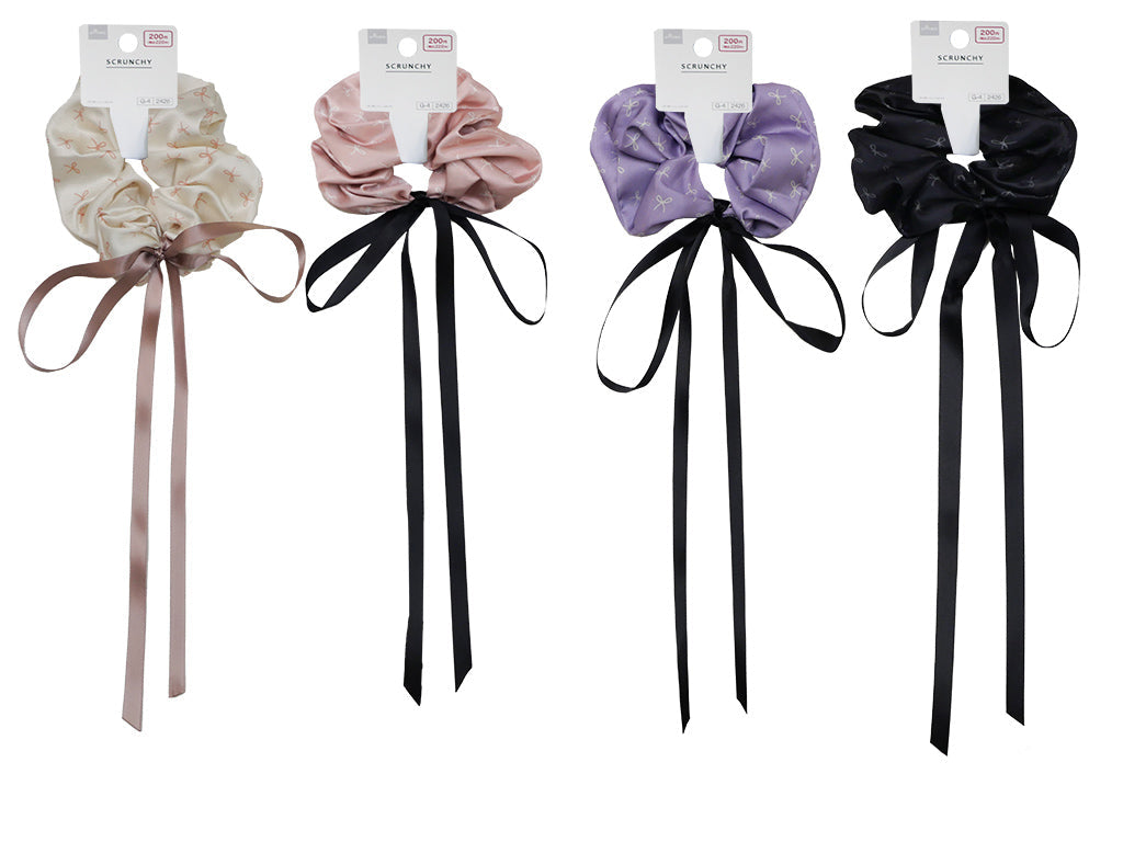 Ribbon Pattern Hair Scrunchie with Ribbon