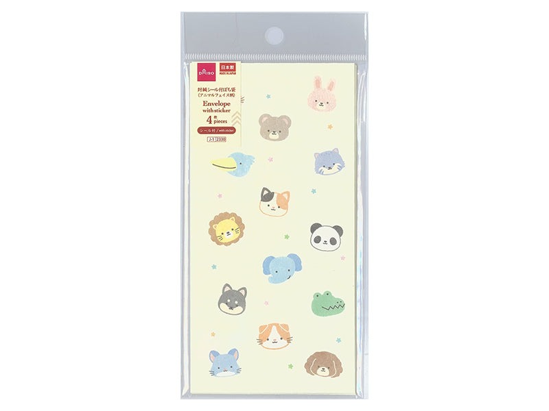 Sealing Sticker Pochi Envelope (Animal Face Pattern, 4 pieces)