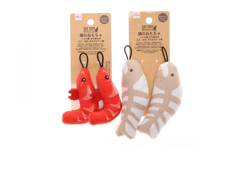 Cat Toy (Teaser Wand, Replacement, Shrimp & Bone with Catnip, 2 pcs)