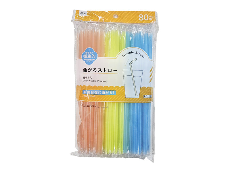 Bendable Straws (Color, 80 Pieces, Clear Bag)