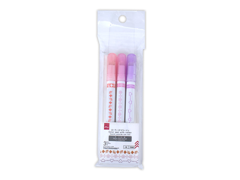Roller Color Pen (Flowers, Hearts, Leaves, 3 Pieces)