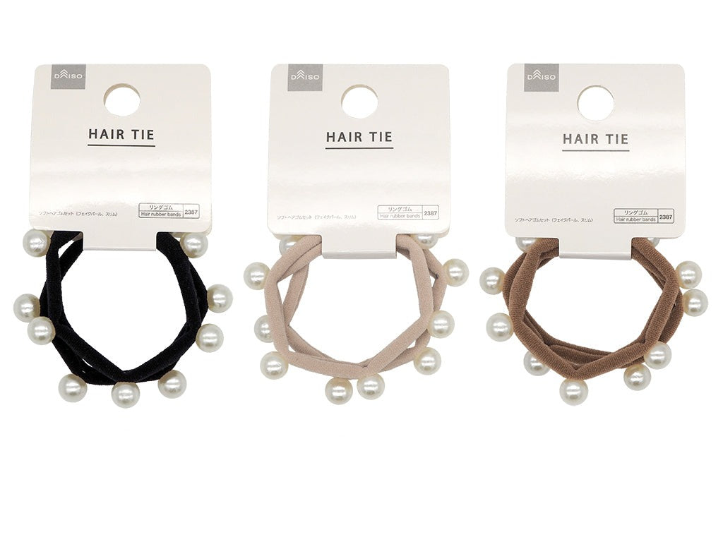 Soft Hair Tie Set (Fake Pearl, Slim)