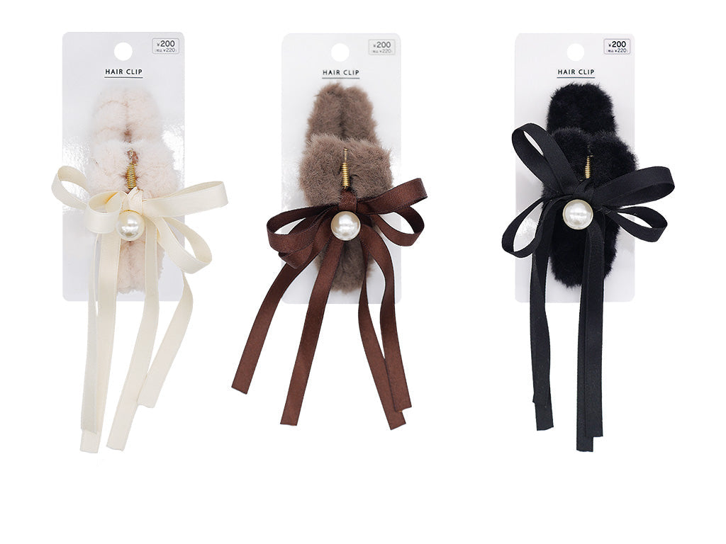 Eco Fur Hair Clip (Double Ribbon)