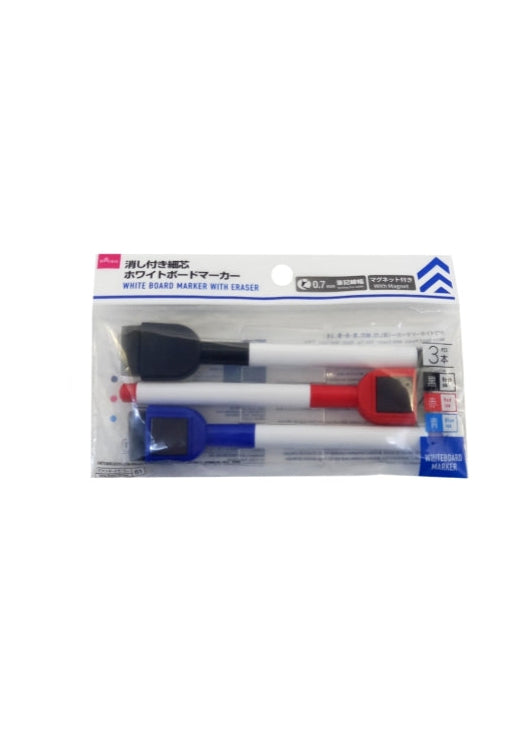 Whiteboard Marker (With Eraser, Fine Tip, Black, Red, Blue, 3 pcs)