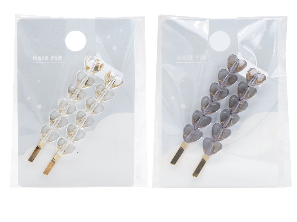 Heart Bead Hairpin Set (Transparent, Black)