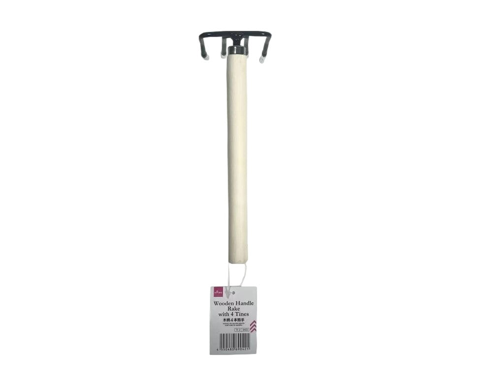 Wooden Handle 4-Prong Rake