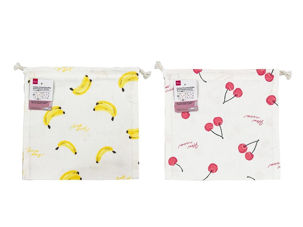 Cotton Drawstring Bag (Fruits, Banana, Cherry)