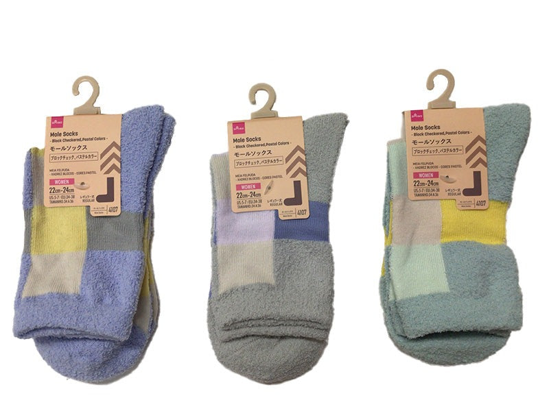 Mole Socks (Block Check, Pastel Colors)