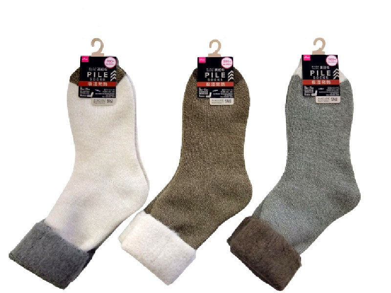 Fleece-Lined Pile Socks (Moisture-Wicking Heat, Herringbone, Contrast)