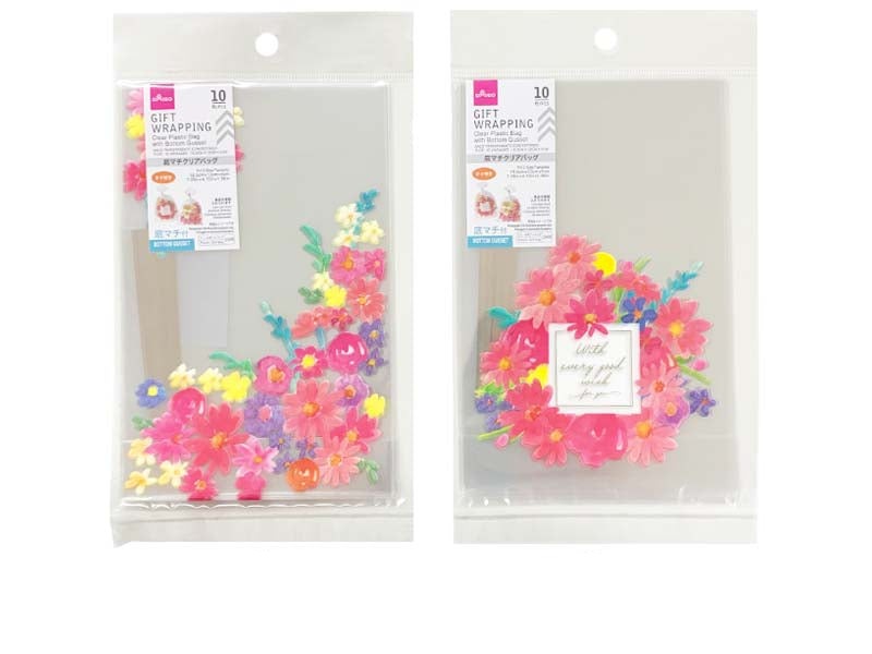 Clear Bag with Bottom Gusset (Flower Pattern, 10 pieces)