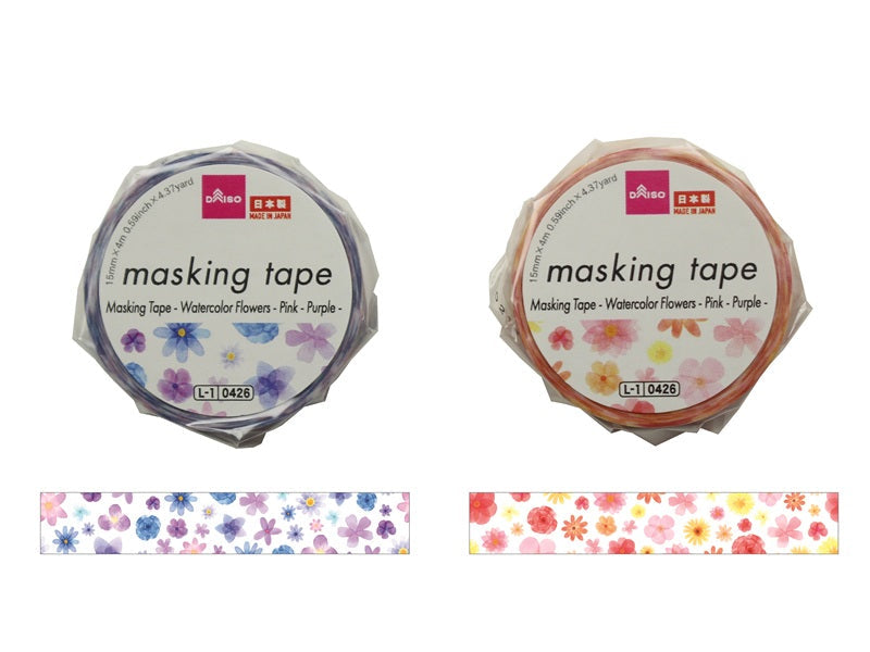 Masking Tape (Watercolor Flowers, Pink, Purple)