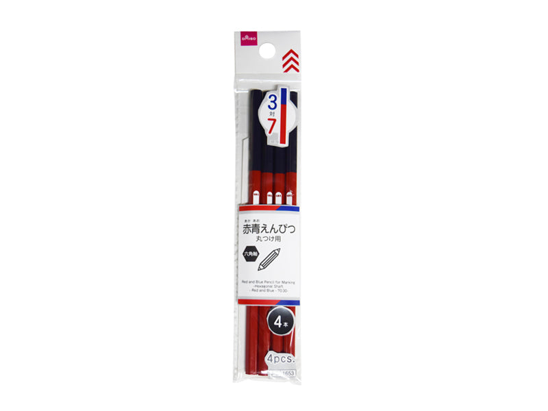 Red-Blue Pencil for Marking (4 pcs, Hexagonal, Red-Blue 70:30)