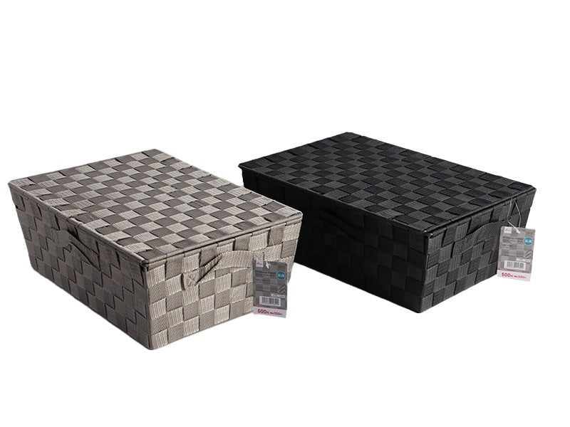 Antibacterial PP Storage Basket (Color Box, Half Size, Lid, Black/Gray)