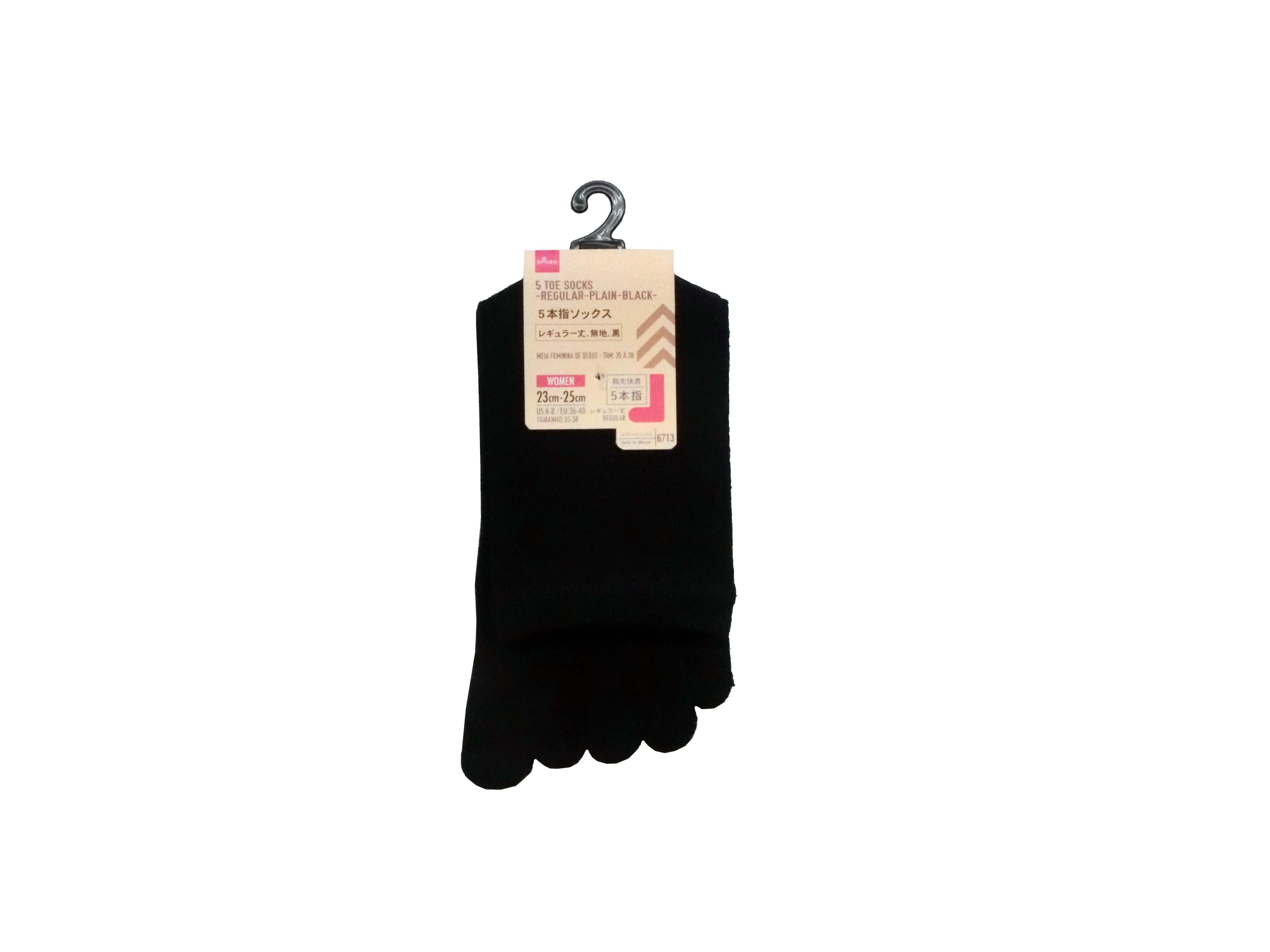 Five-Toe Socks (Ladies, Regular Length, Solid Color, Black)