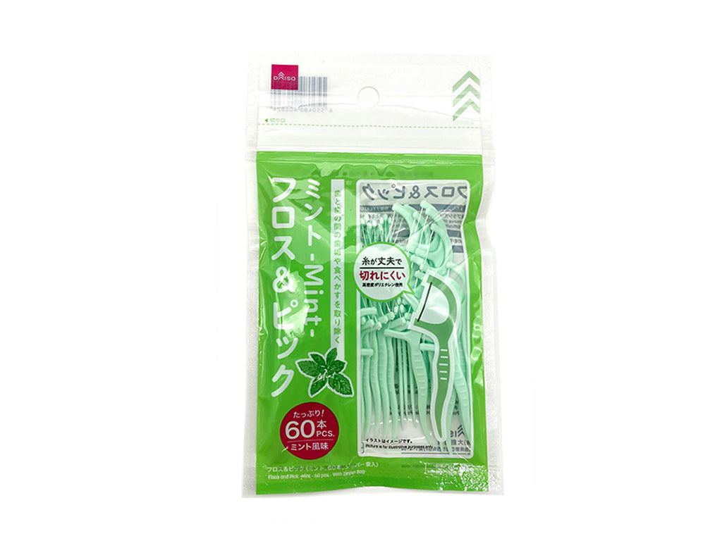 Floss & Pick (Mint, 60 Pieces, Zipper Bag)
