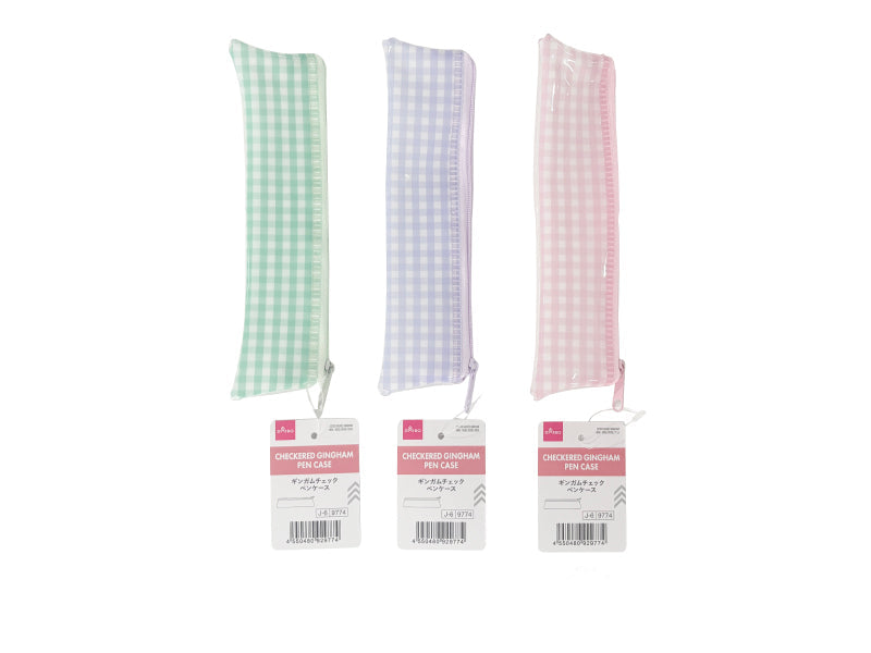 Gingham Check Pencil Case (Mini, Purple, Green, Pink)