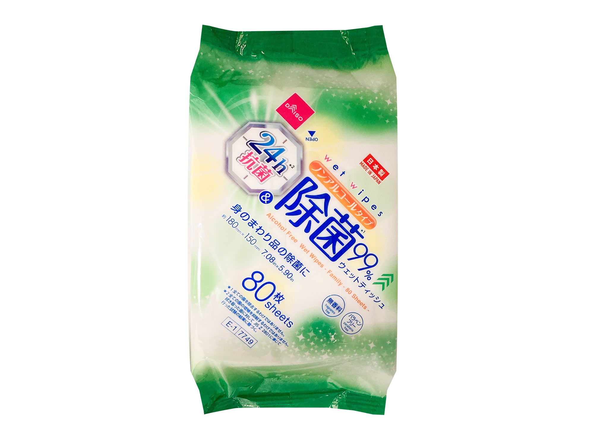 Non-Alcohol Disinfecting Wipes (Family Size, 80 Sheets, 24h Antibacterial)