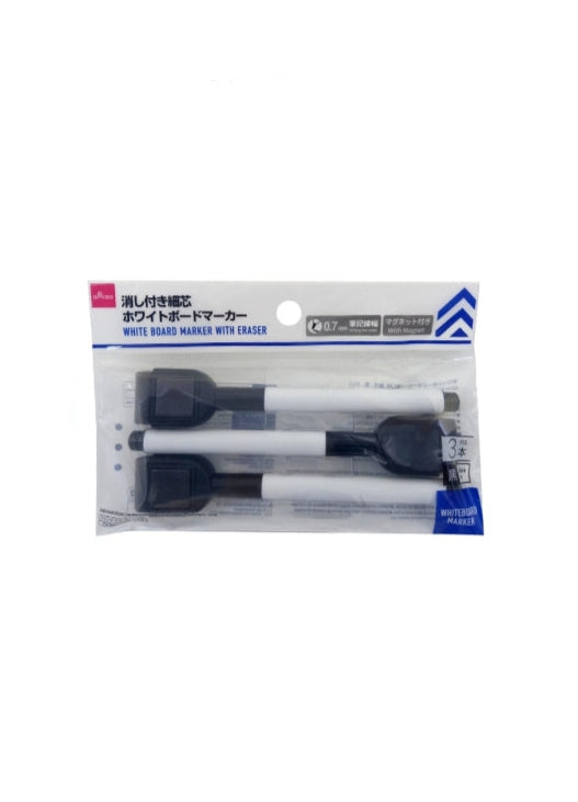 Whiteboard Marker (With Eraser, Fine Tip, Black, 3 pcs)