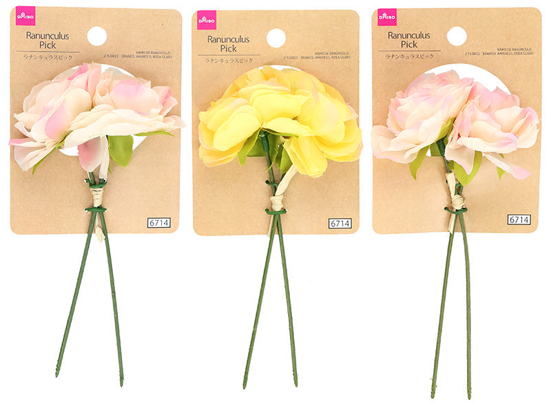 Ranunculus Pick (2 Flowers, White, Yellow, Light Pink)