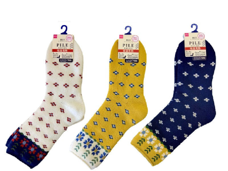 Fleece Lined Pile Socks (Moisture Absorbing, Eastern European Retro, Floral Pattern)