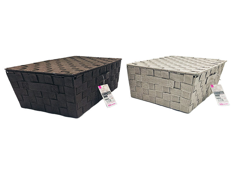PP Storage Basket (Color Box, Half Size, Lid, Beige & Brown)