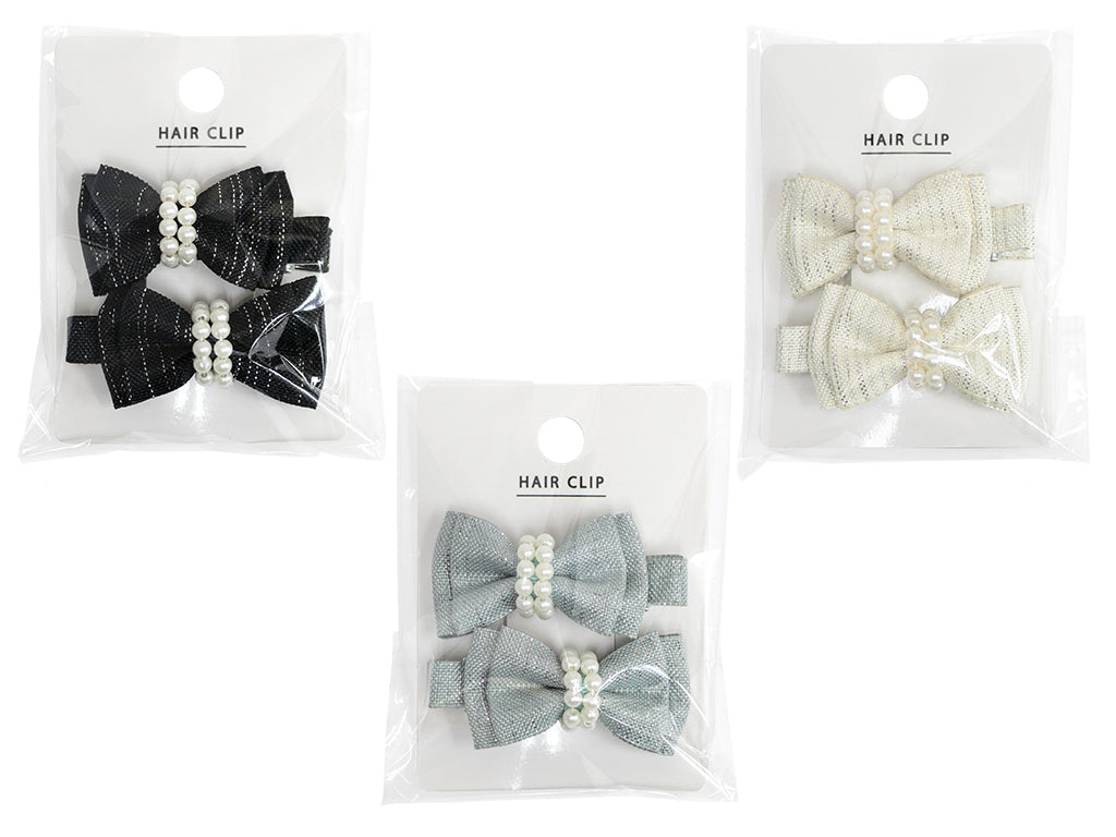 Ribbon Hair Clip Set (Fake Pearl)