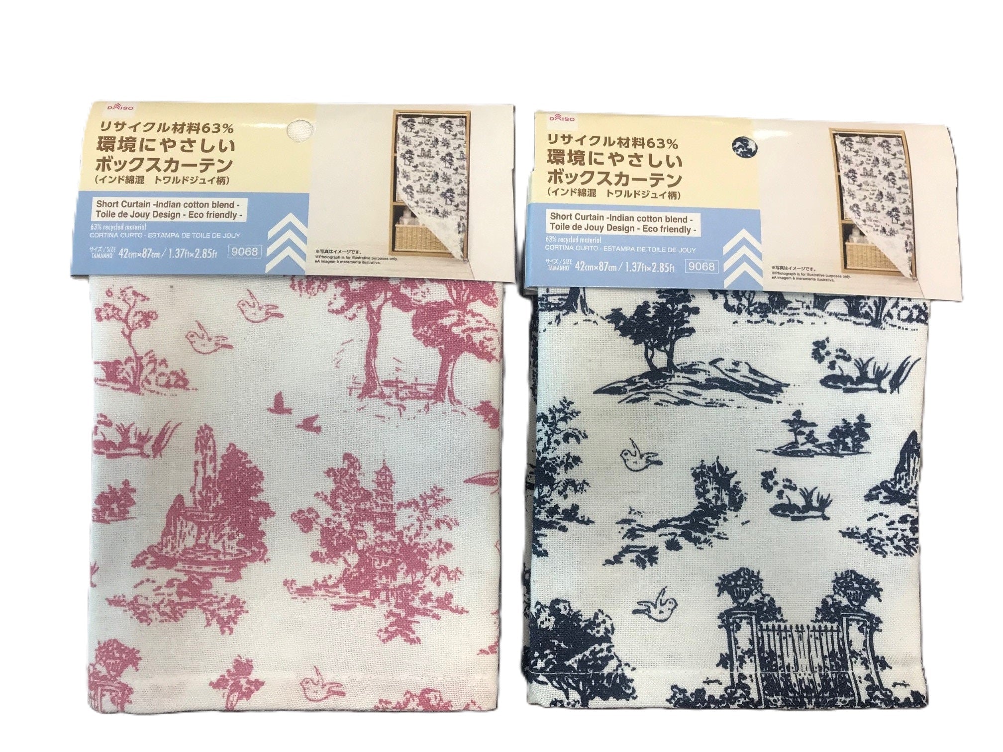 Box Curtain (Mixed Indian Cotton, Toile de Jouy Pattern)