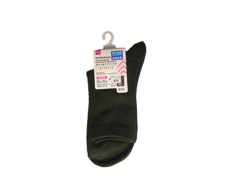 Color Thick Rib Socks (Dark Olive, Straight Heel, Quick-Dry, Deodorizing)