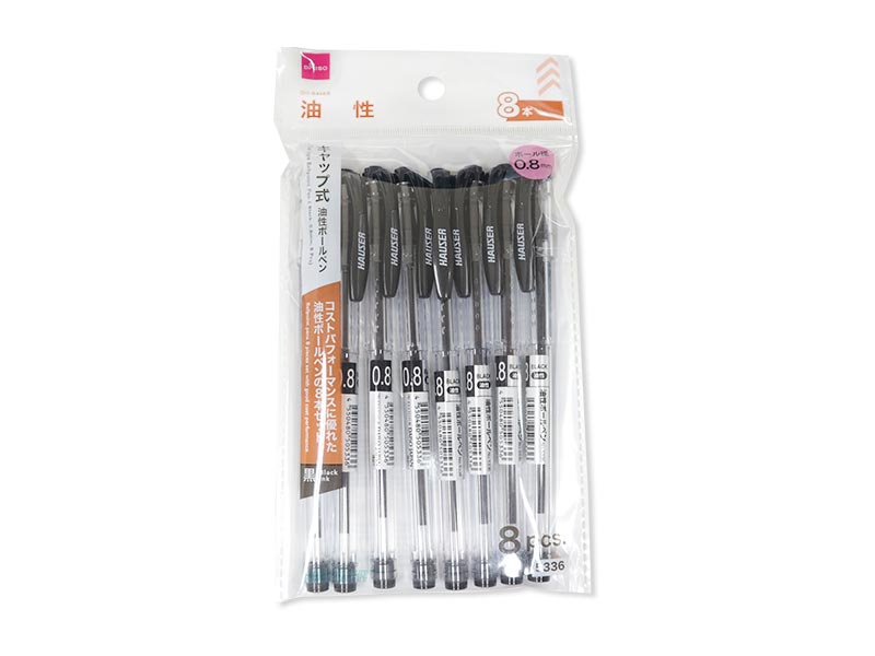Cap Type Oil-Based Ballpoint Pen (Black, 8 Pieces)