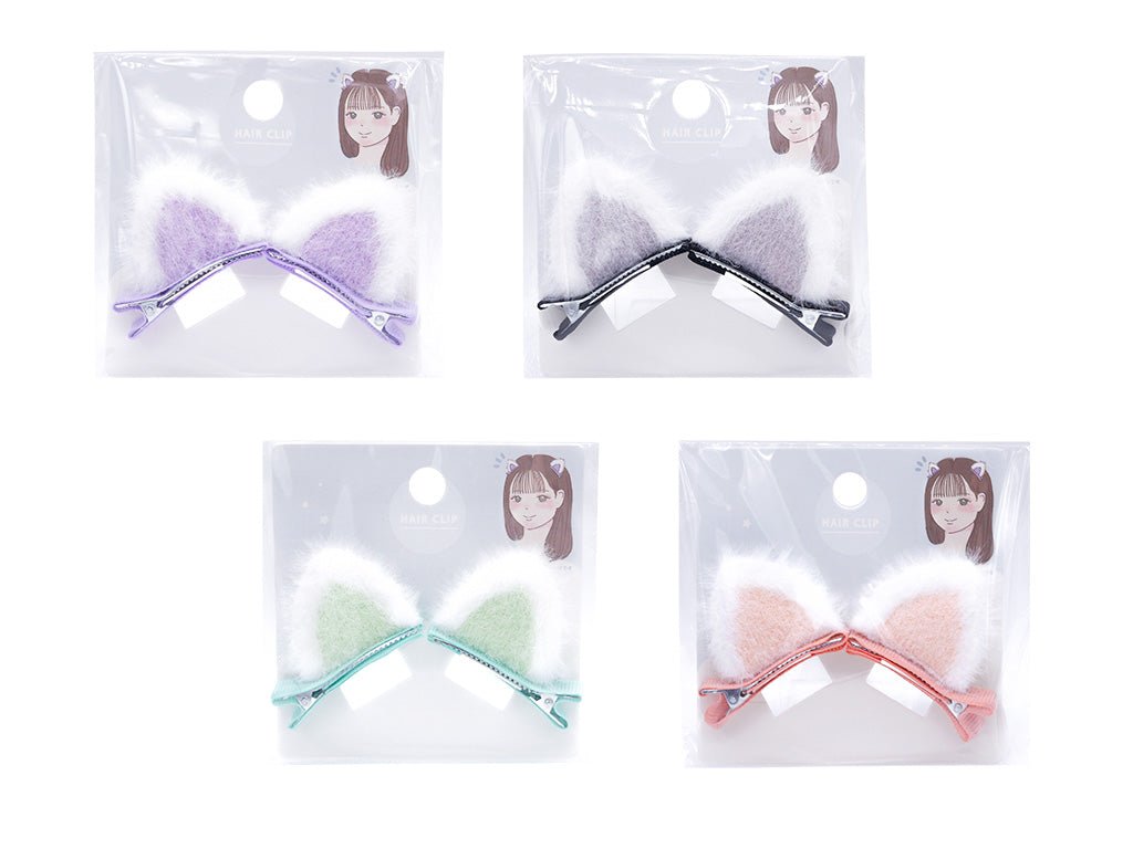 Cat Ear Hair Clips (Stand, Purple, Gray, Orange, Green)