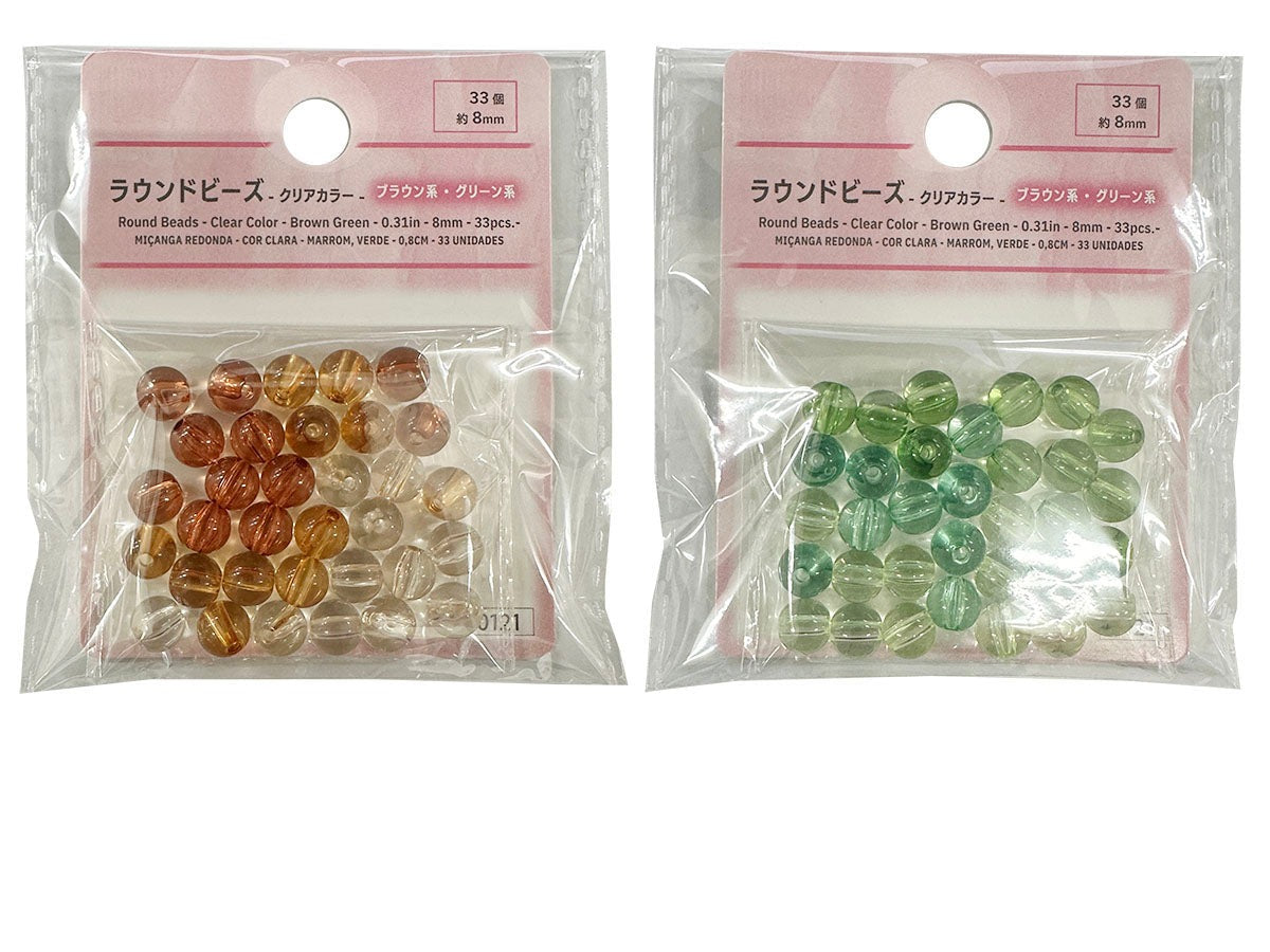 Round Beads (Clear Color, Brown & Green, 33 Pieces)
