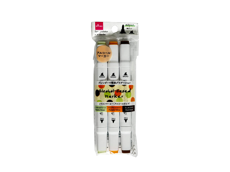 Illustration Marker (Alcohol Type, Vegetable Color, Round Tip, 3 Pieces)