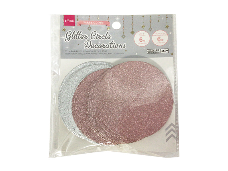 Glitter Round Decorations (Silver & Pink, Set of 12)