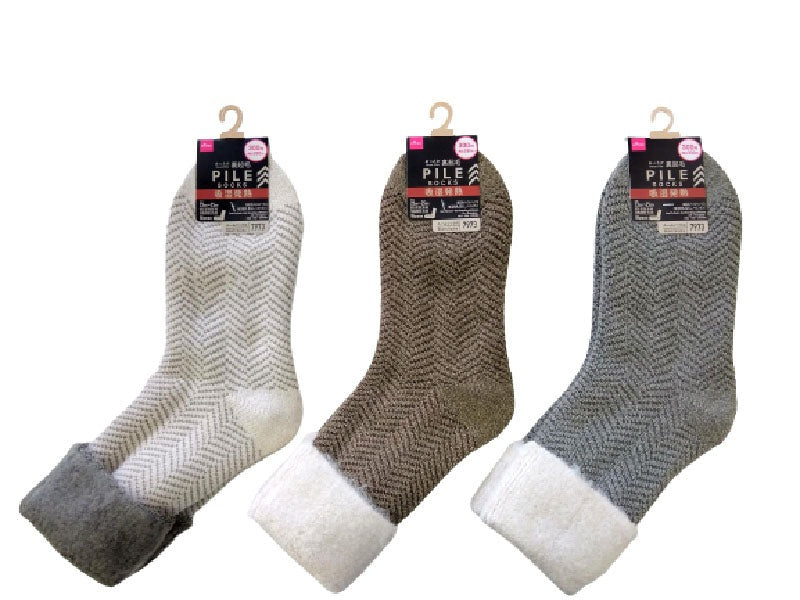 Fleece-Lined Pile Socks (Moisture-Wicking Heat, Herringbone)