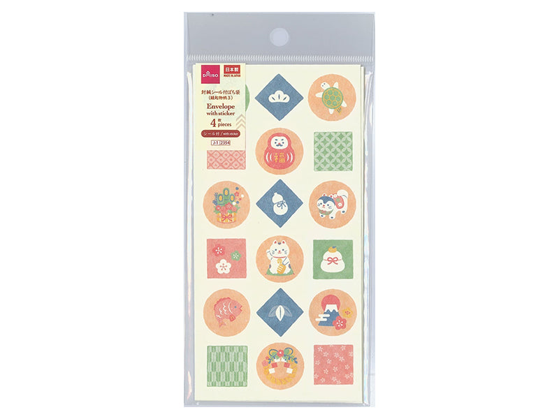 Pochi Envelope with Sealing Sticker (Good Luck Design 3, 4 pieces)
