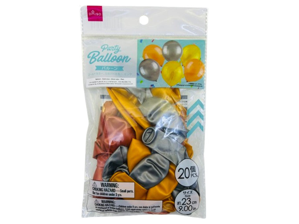 Balloon (Approx. 9 Inches, 20 Pieces, Gold, Silver, Pink)