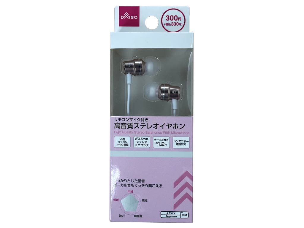 High-Quality Stereo Earphones (Remote Microphone Included, Pale Pink)